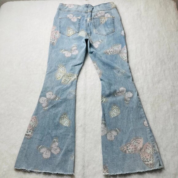 No Boundaries Womens Blue Butterfly Print High Rise Pull-On Flare Jeans Size L - Picture 2 of 10